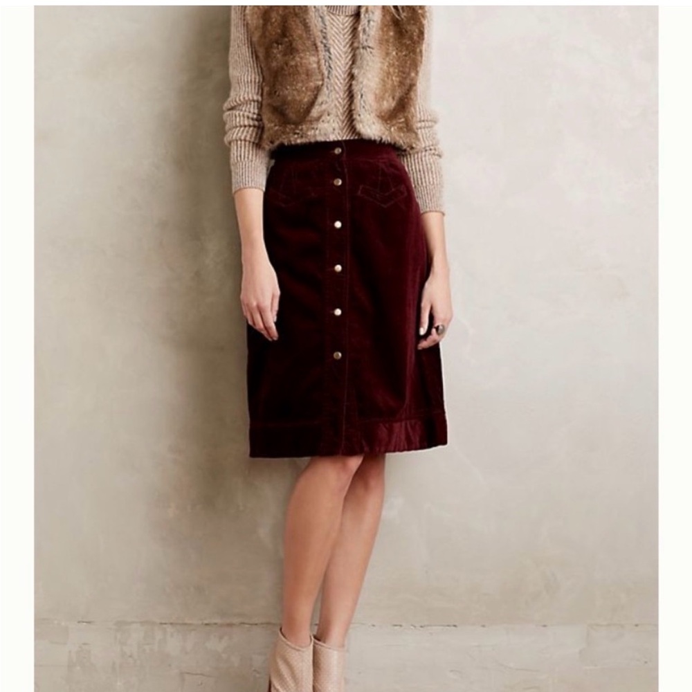 Anthropologie Holding Horses Elegant Burgundy Button-Front Skirt (runs small)
